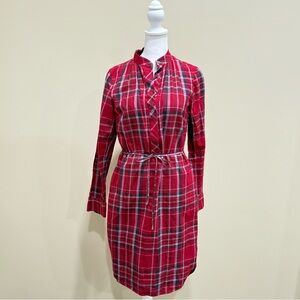 Ralph Lauren Red Plaid Belted Shirtdress Classic Preppy Long Sleeve Women’s Sz 2
